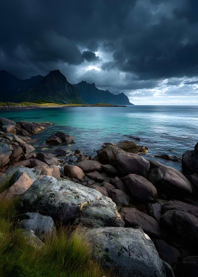 Dramatic Coastal Landscape with Mountains