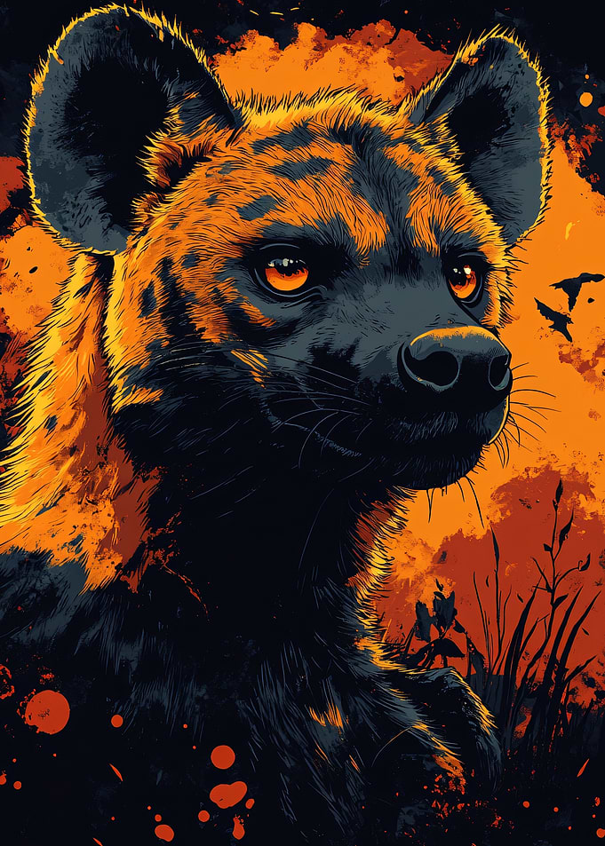 Hyena Portrait with Fiery Background