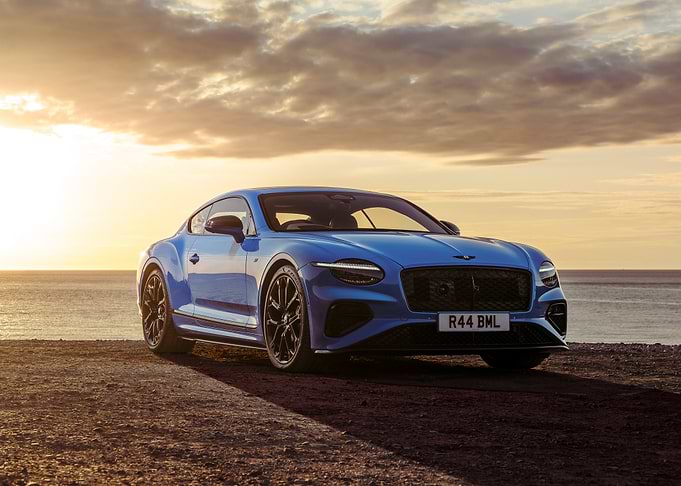 Blue Bentley Continental GT by the Sea