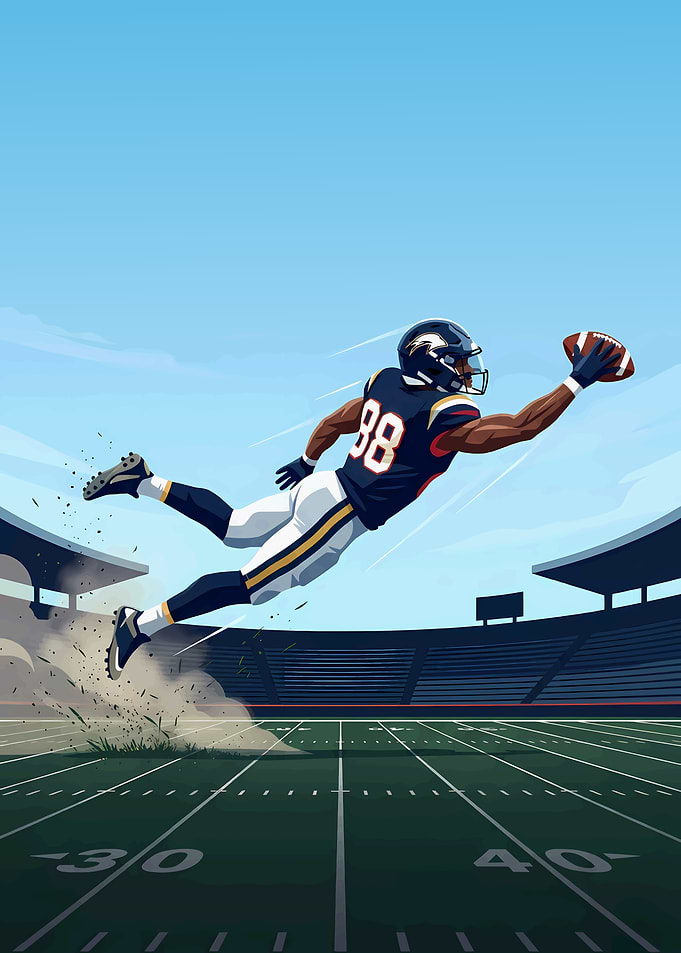 Football player making a diving catch