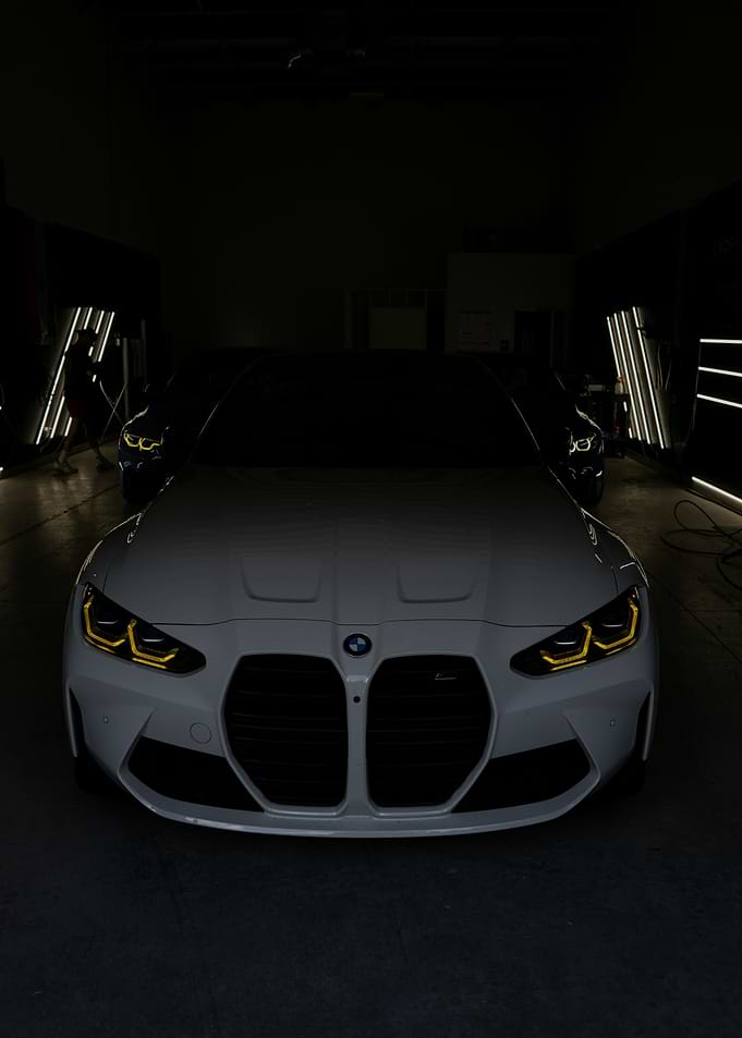 White BMW M3 with Yellow Headlights