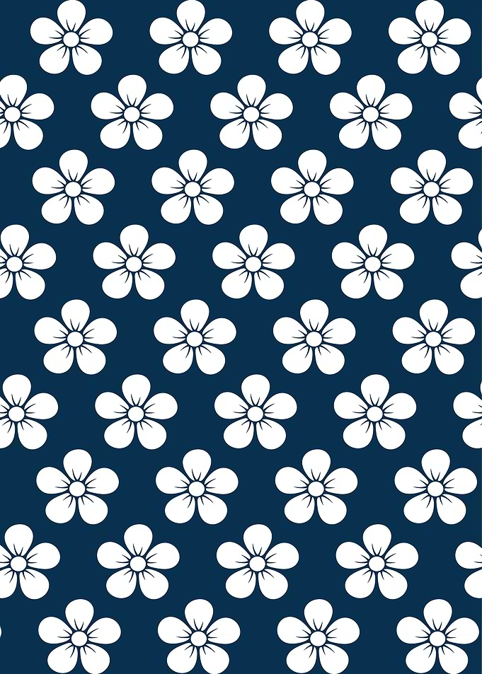White flowers on navy blue background