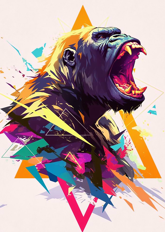Aggressive Gorilla Abstract Art