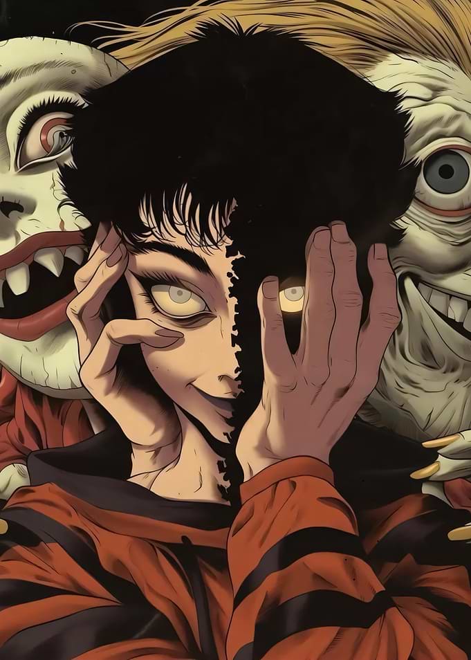 Horror Manga Character with Twisted Faces