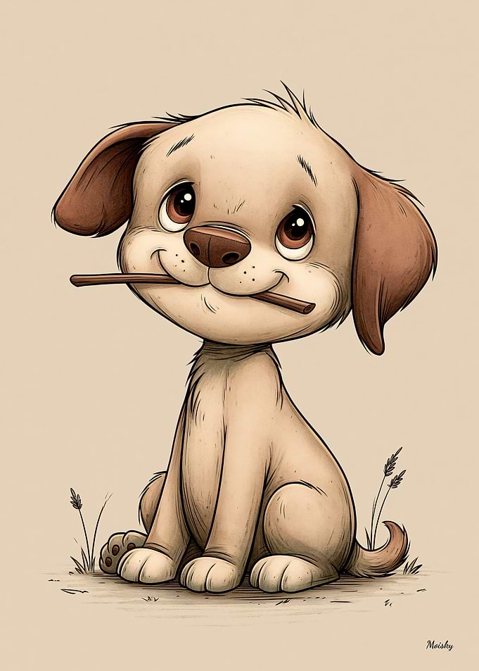 Cute Puppy Scandinavian Nursery Animal Illustration