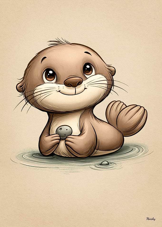 Cute Baby Otter Scandinavian Nursery Animal Illustration