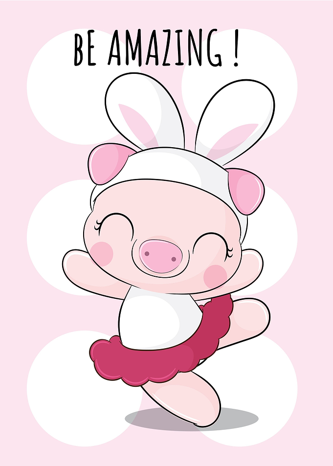 Cute Piggy Dancer with Bunny Ears