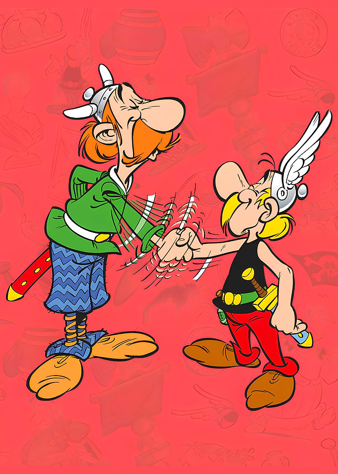 Asterix and Obelix shaking hands