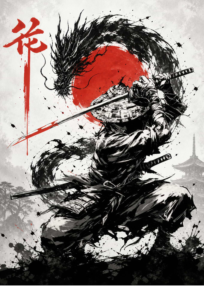 Samurai Warrior and Dragon