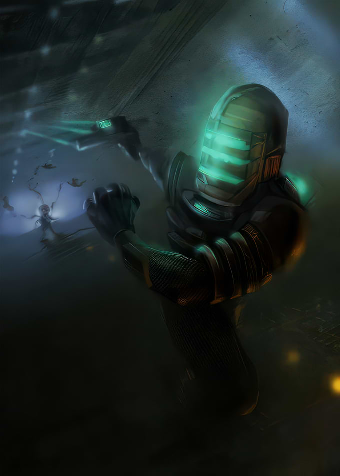 Isaac Clarke fighting Necromorphs