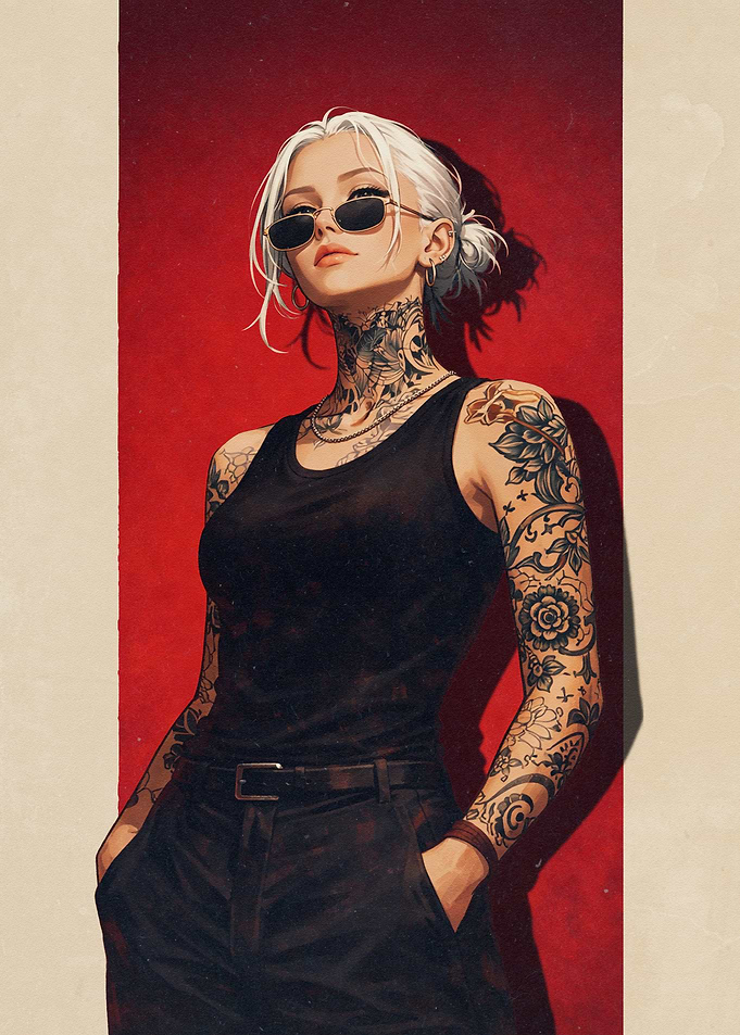 Tattooed Woman in Sunglasses
