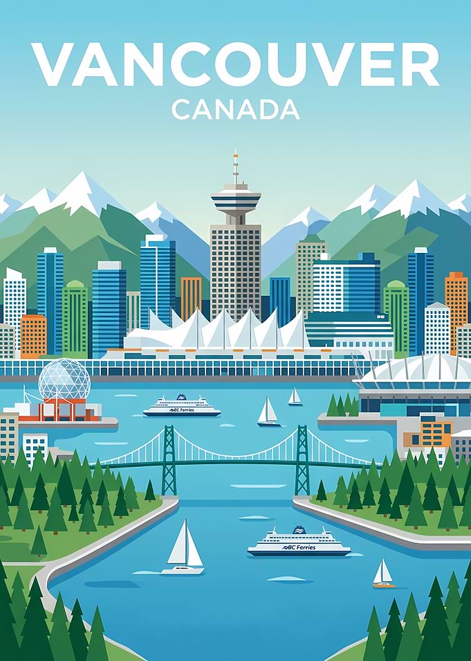 Vancouver Cityscape with Mountains and Water