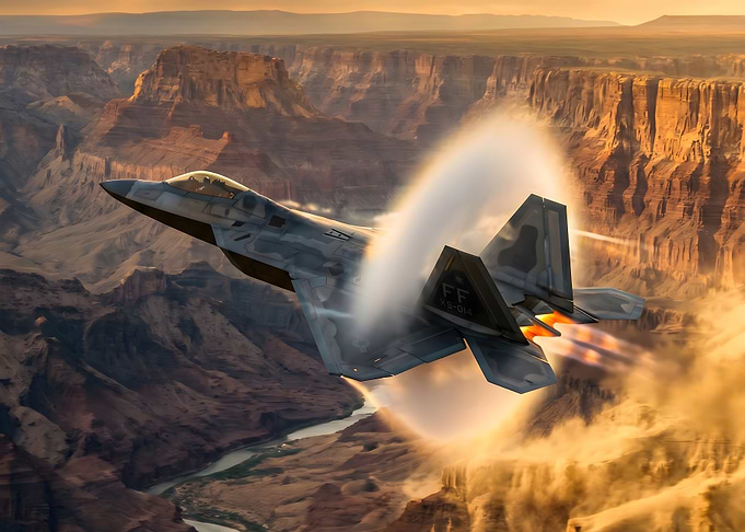 F-22 Raptor breaking sound barrier over Grand Canyon