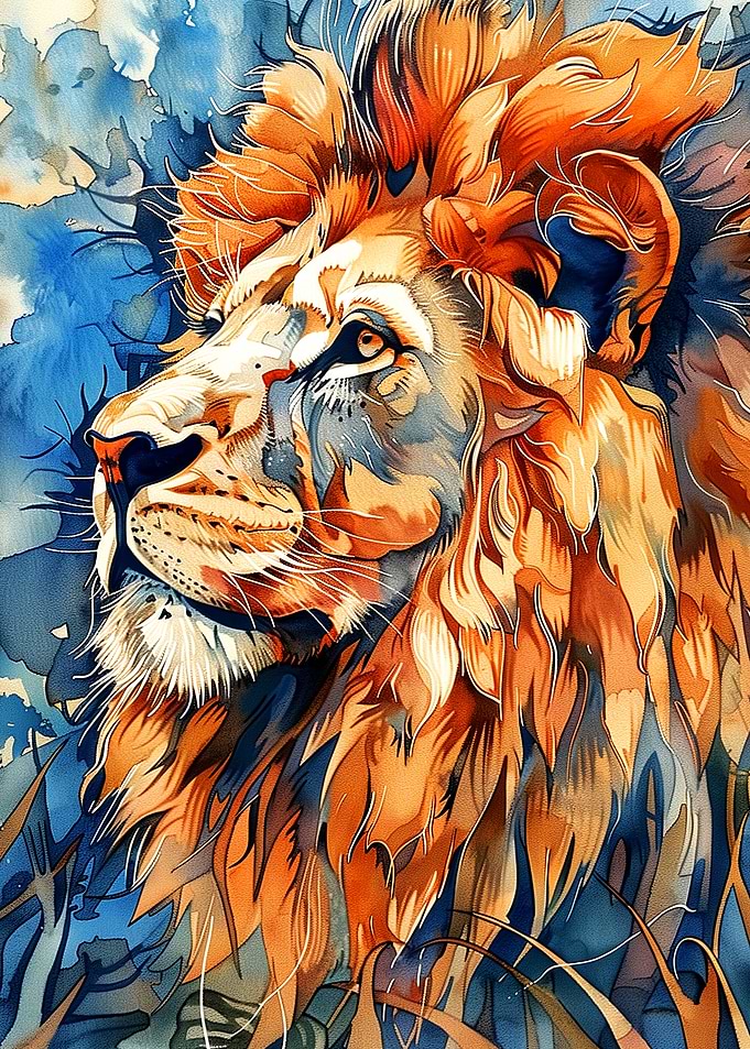 Watercolor Lion Portrait