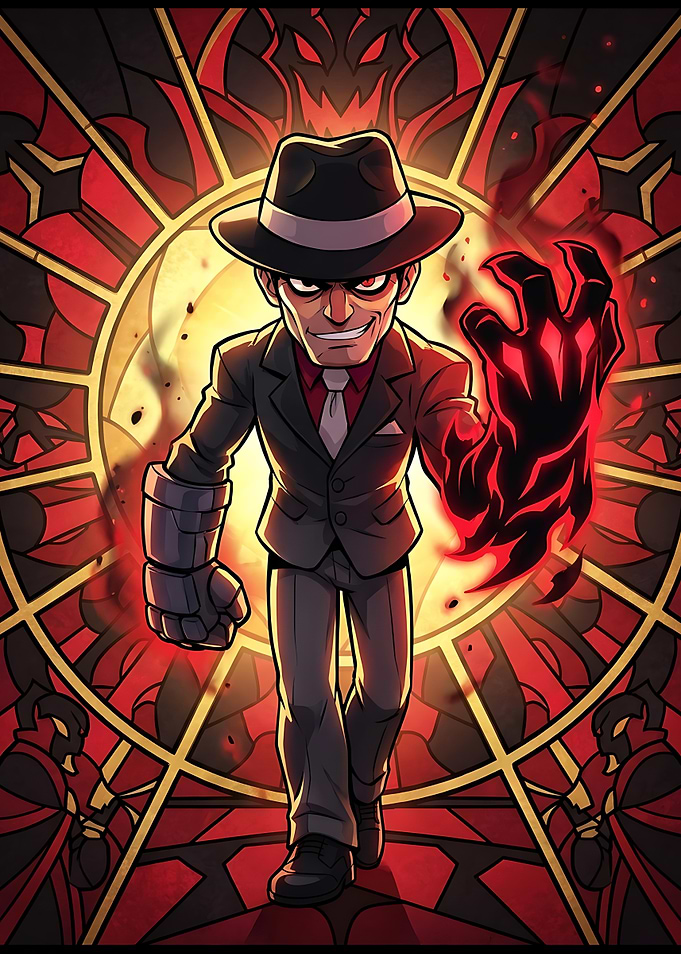 Cross from Brawlhalla: Stylized Digital Art Character Poster