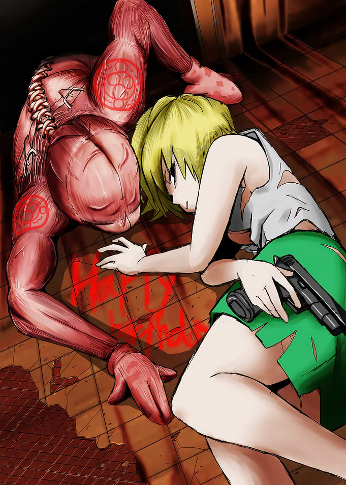 Horror Scene with Monster and Girl silent hill