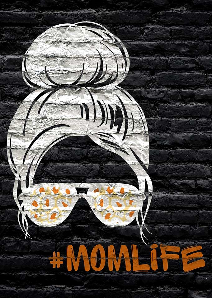 Mom Life Graffiti Art on a dark Brick Wall metal displate artwork