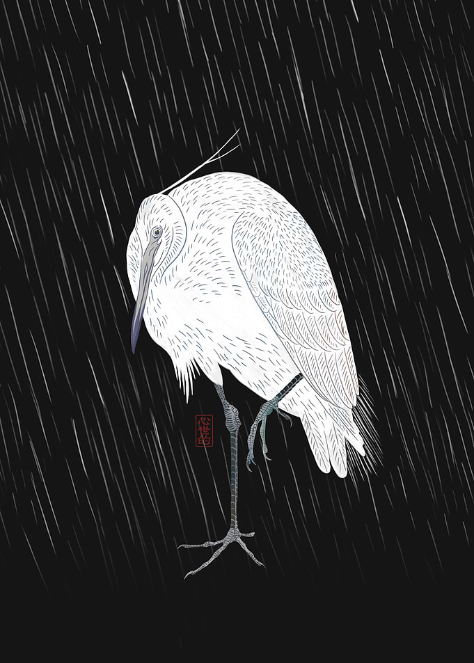 White Egret in the Rain