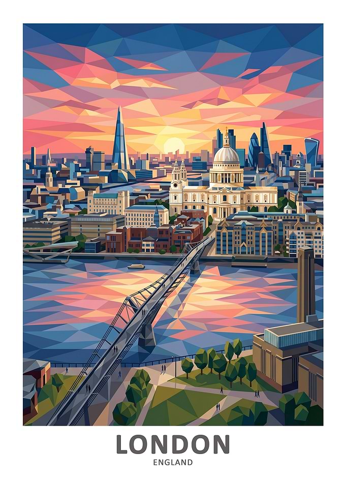 Geometric London Skyline at Sunset