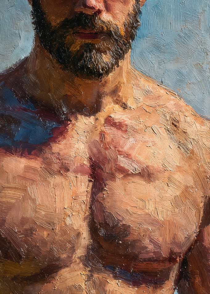 Bearded Man Torso Oil Painting