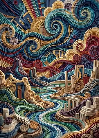 Abstract Quilled Landscape with Swirling Elements