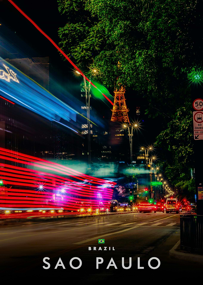 Sao Paulo Night Cityscape with Light Trails