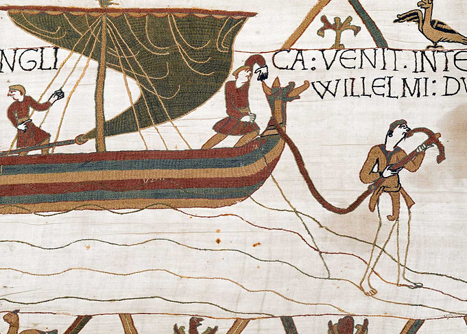 An English Ship Lands in the Realm of Duke William Bayeux Tapestry Scene 34