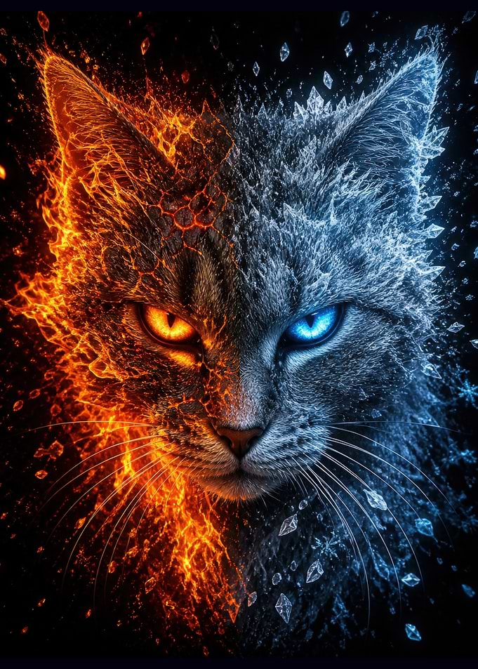 Fiery and Icy Cat Portrait