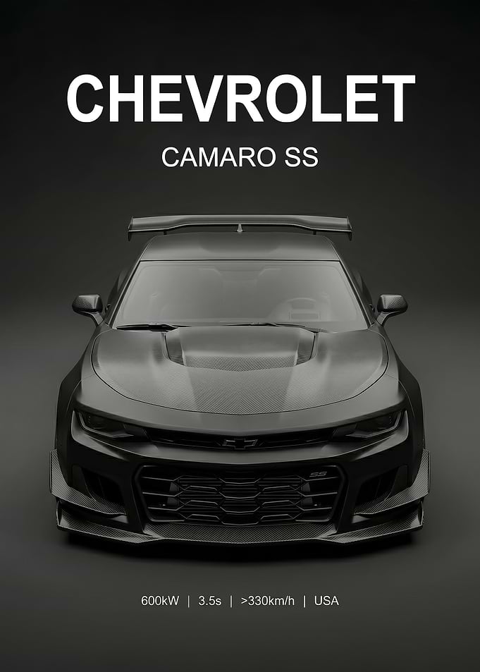 matte black Chevrolet Camaro SS car poster