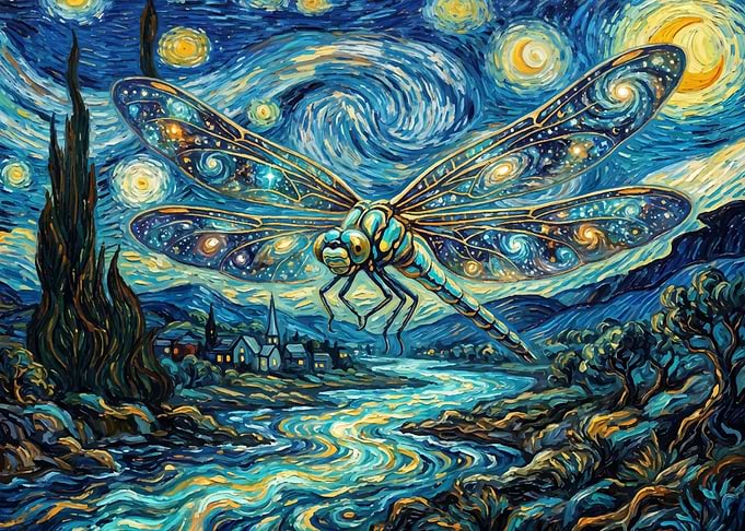 Dragonfly in Starry Night Style