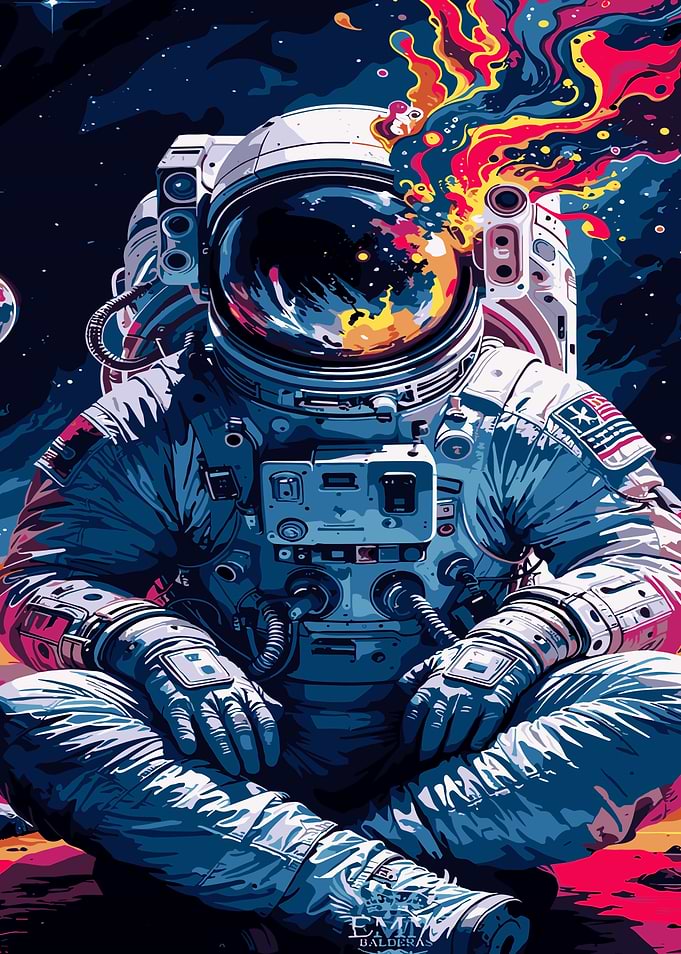 Astronaut in Space with Colorful Explosion