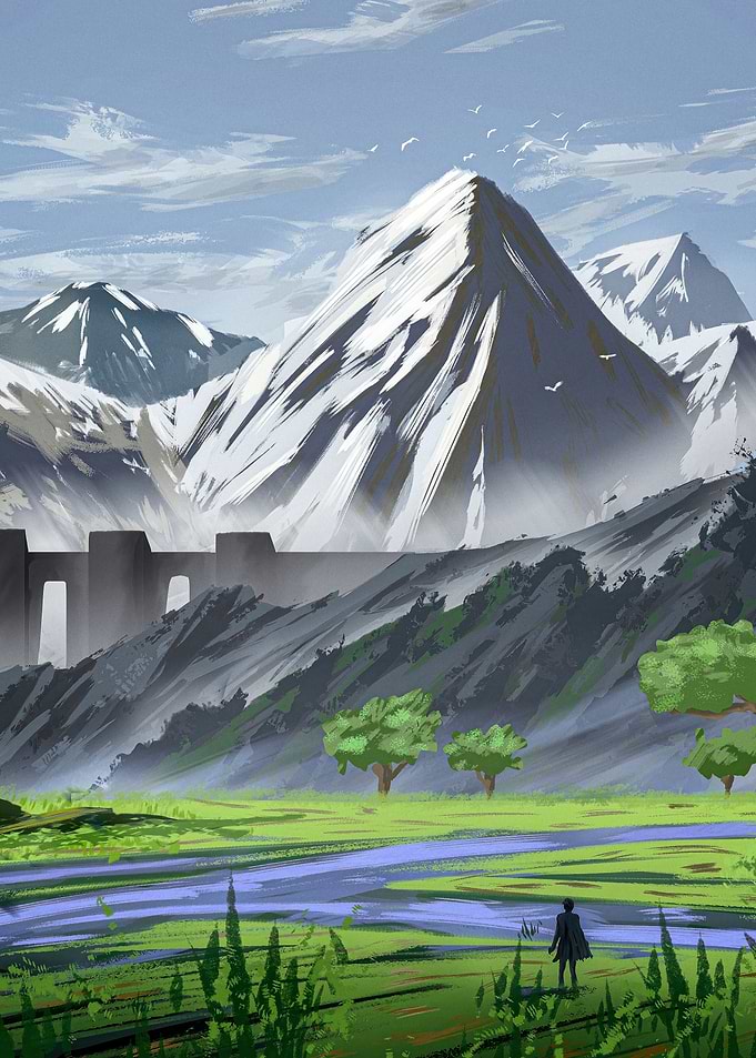 Fantasy Landscape with Mountains and River