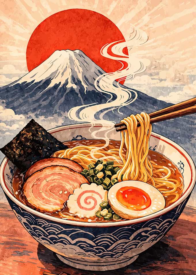 Ramen Bowl with Mount Fuji