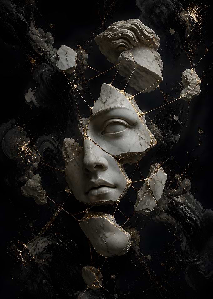Fragmented Marble Face with Gold Veins