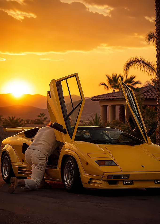 Yellow Lamborghini at Sunset