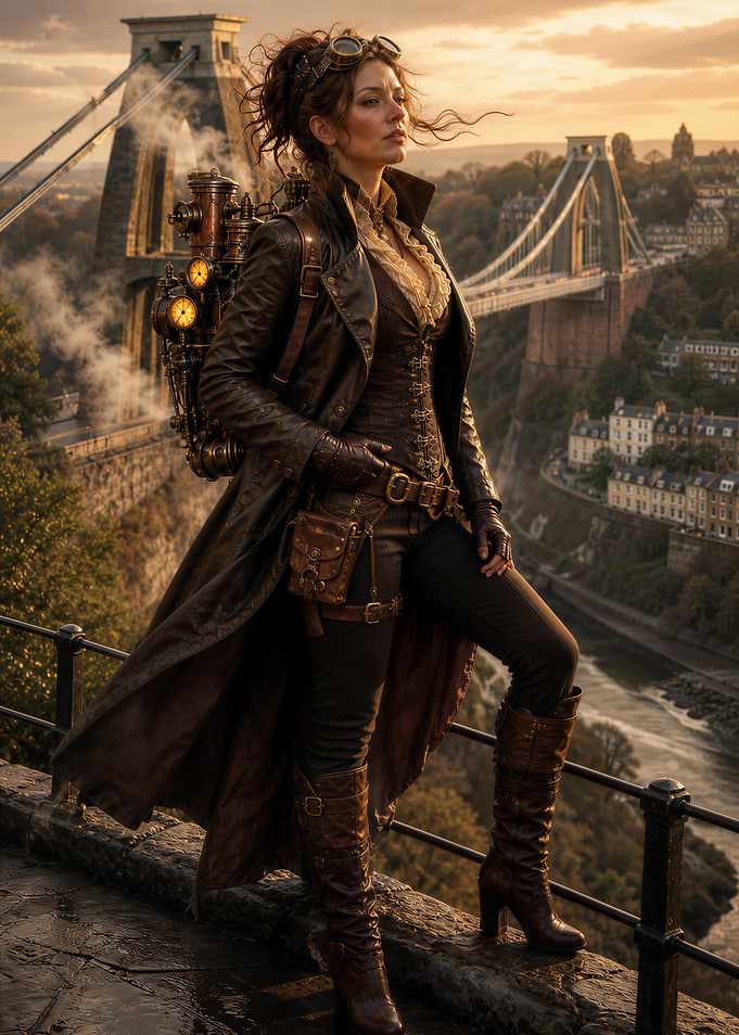 Steampunk Woman Over Clifton Suspension Bridge