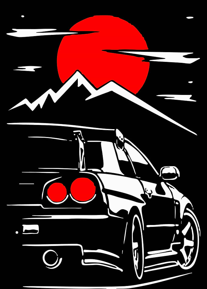 JDM Car Racing at Sunset