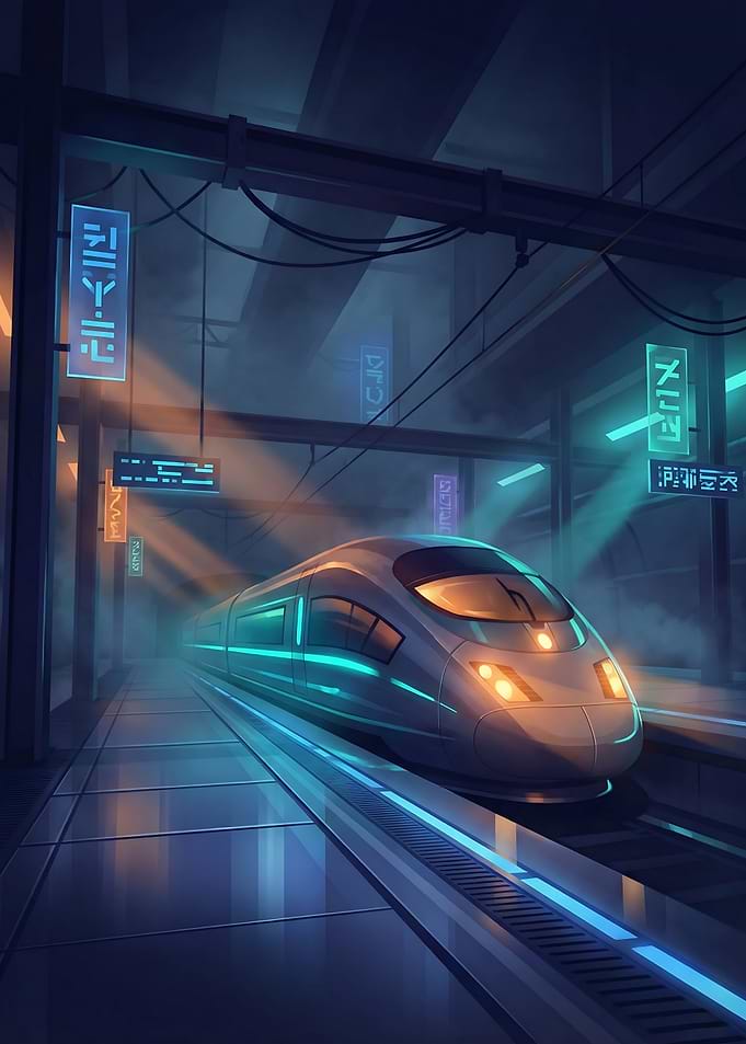 Neon Pulse Futuristic Subway Station