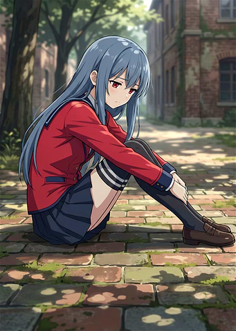 Sad Anime Girl in School Uniform