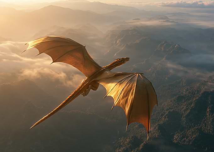 Dragon Flying Over Misty Mountains