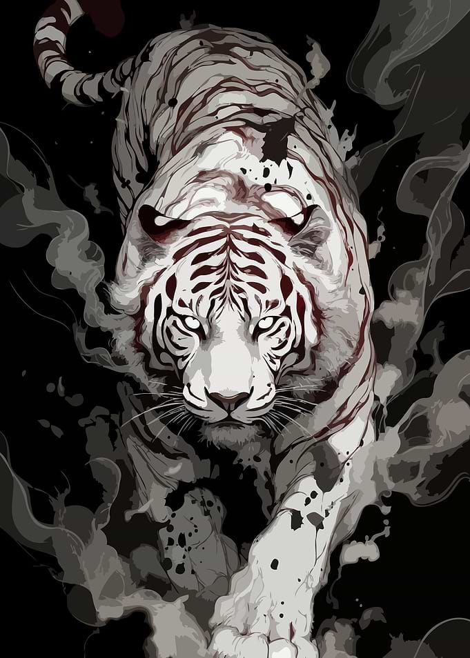 White Tiger Emerging from Smoke