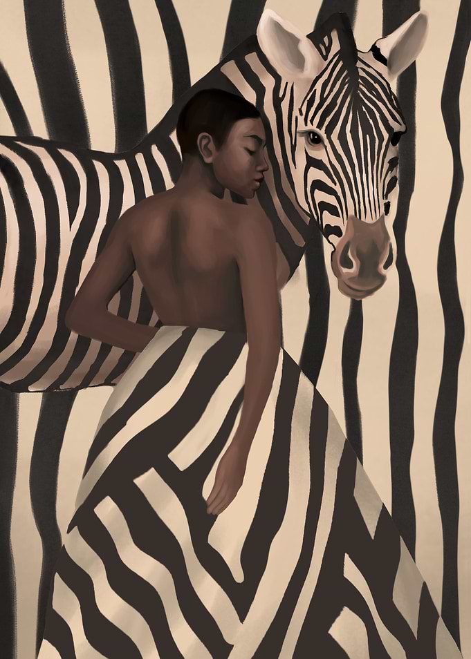 Woman and Zebra in Bold Stripes