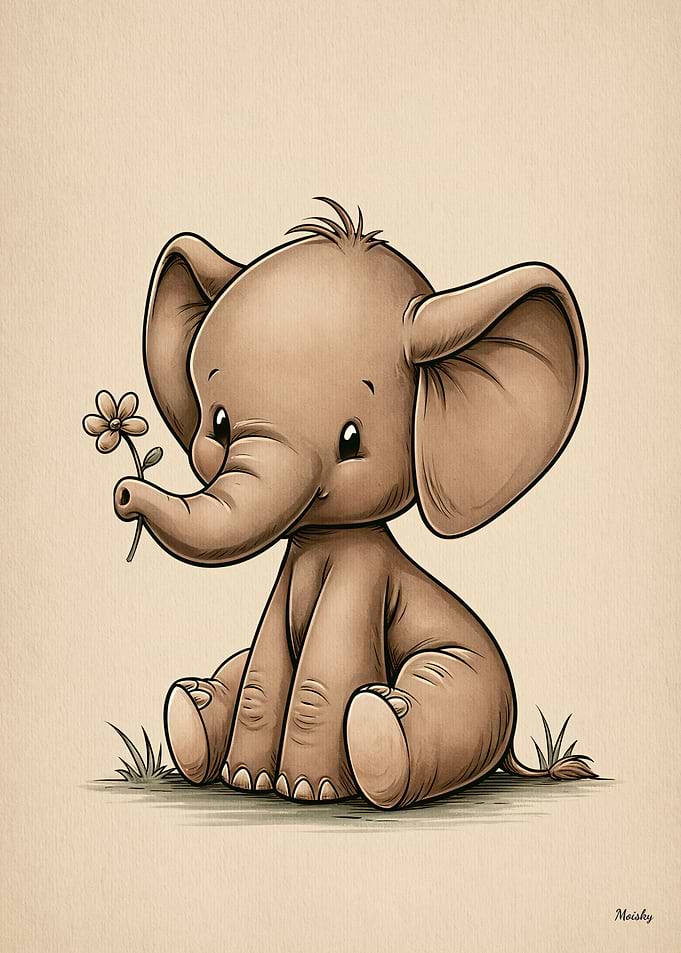 Cute Baby Elephant Scandinavian Nursery Animal Illustration