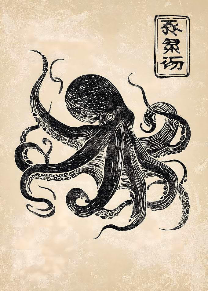 Octopus with Japanese Text