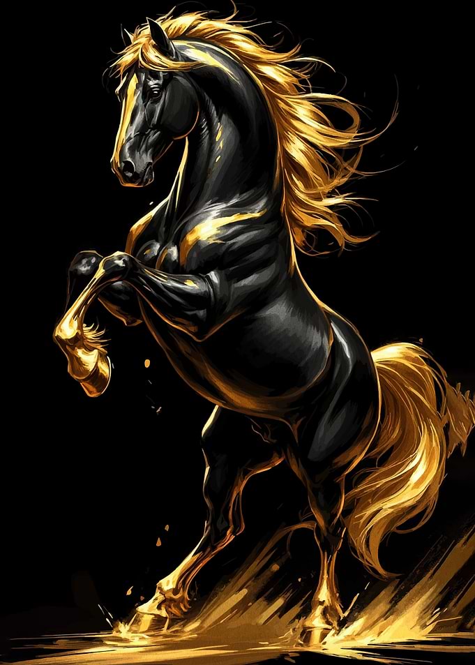 Majestic Black and Gold Horse