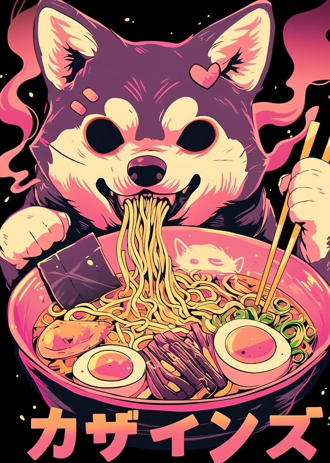 Shiba Inu Eating Ramen