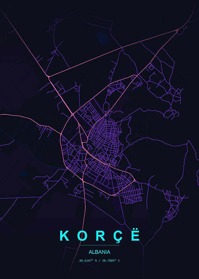 Korçë Albania Map Art