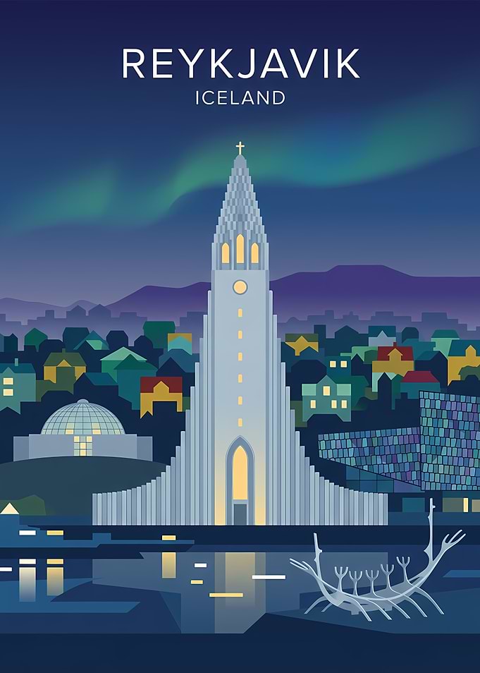Reykjavik Iceland Cityscape at Night
