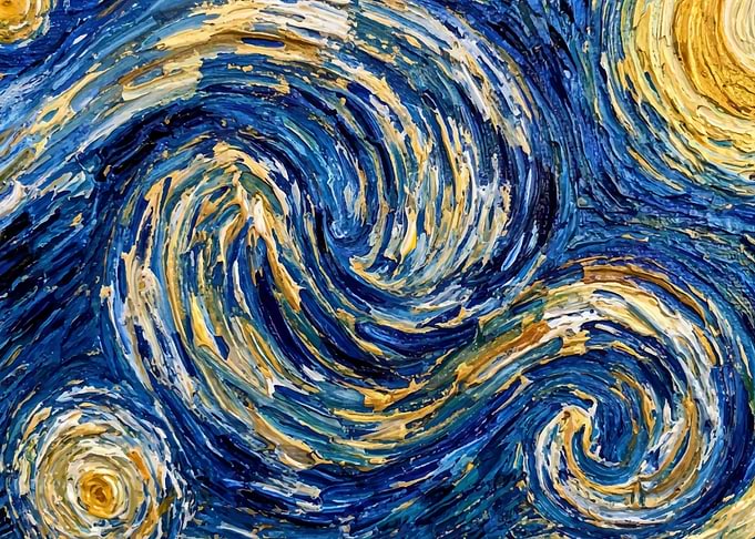 Abstract Swirling Blue and Yellow Paint