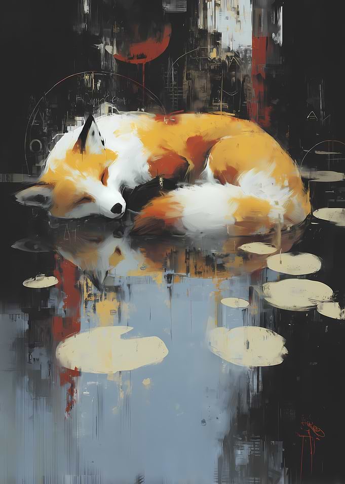 Sleeping Fox in Water Reflection